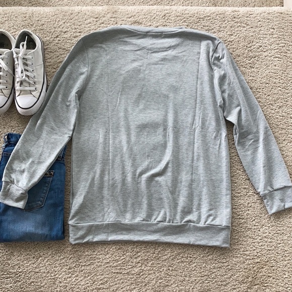 Grey French Terry Long Sleeve Plaid Reindeer Top - Picture 10 of 10